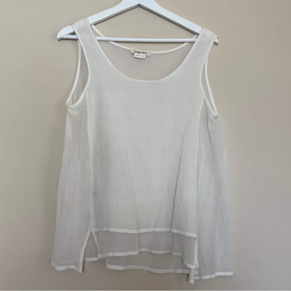 Crea Concept Sheer White Crinkle Sleeveless Tank Top Women’s One Size